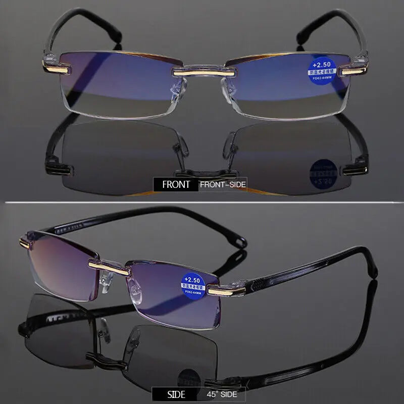 1Pcs Rimless Reading Glasses For Men Women Retro Square Ultralight Anti Blue Light Eyewear Presbyopia Optical Eyeglasses