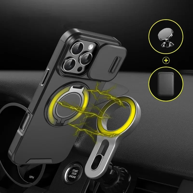 Heavy-Duty Rugged Armor Magnetic Bracket Phone Case For iPhone 18 17 16 15 14 13 12 11 Pro Max Slide Camera Protection Cover
