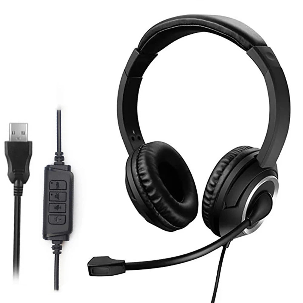 USB Headset with Mic Mute for PC 3.5mm Business Headphones with Rotatable Microphone Noise Cancelling