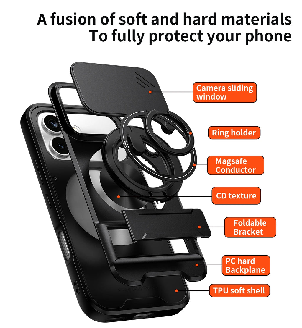 For Honor 600/Honor 600 Pro Armored hard shell 360°rotating magnetic ring holder phone case protective cover
