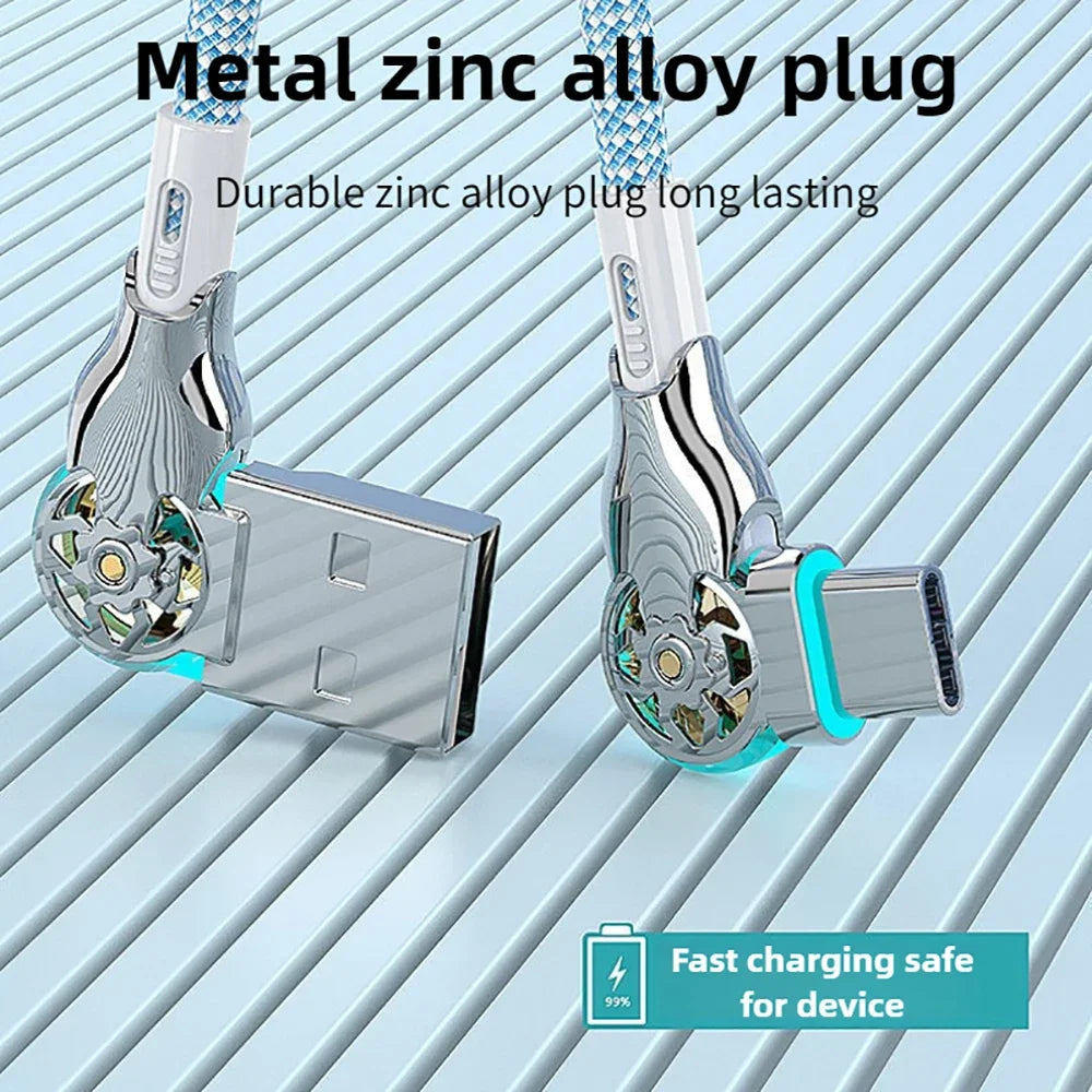 Fast Charging Cable 180 Degree Elbow Rotation USB A to Type C Cable with Light Zinc Alloy Braided Data Cable USB Micro Charger