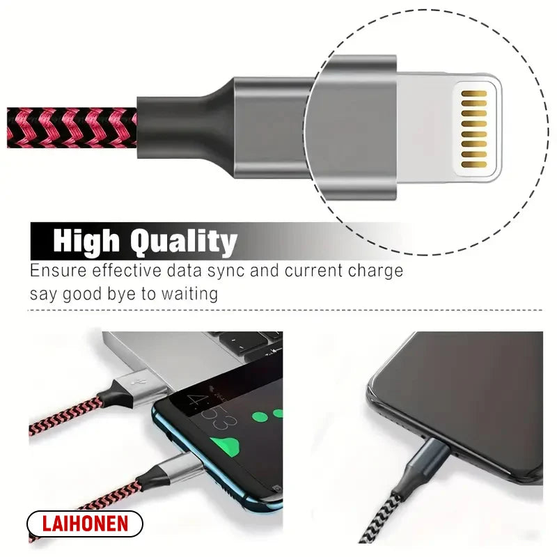 LAIHONEN USB Cable For iPhone 5 6 7 8 Plus X XS XR 11 12 13 14 Pro Max SE 1m 2m 3m Long  Short iOS Data Charger Cord Fast Charge