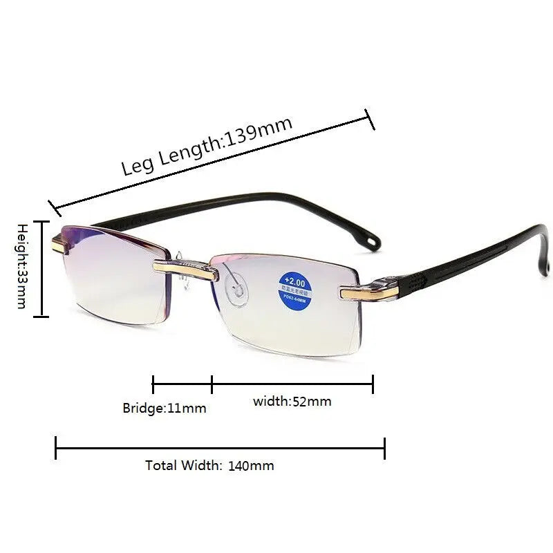 1Pcs Rimless Reading Glasses For Men Women Retro Square Ultralight Anti Blue Light Eyewear Presbyopia Optical Eyeglasses