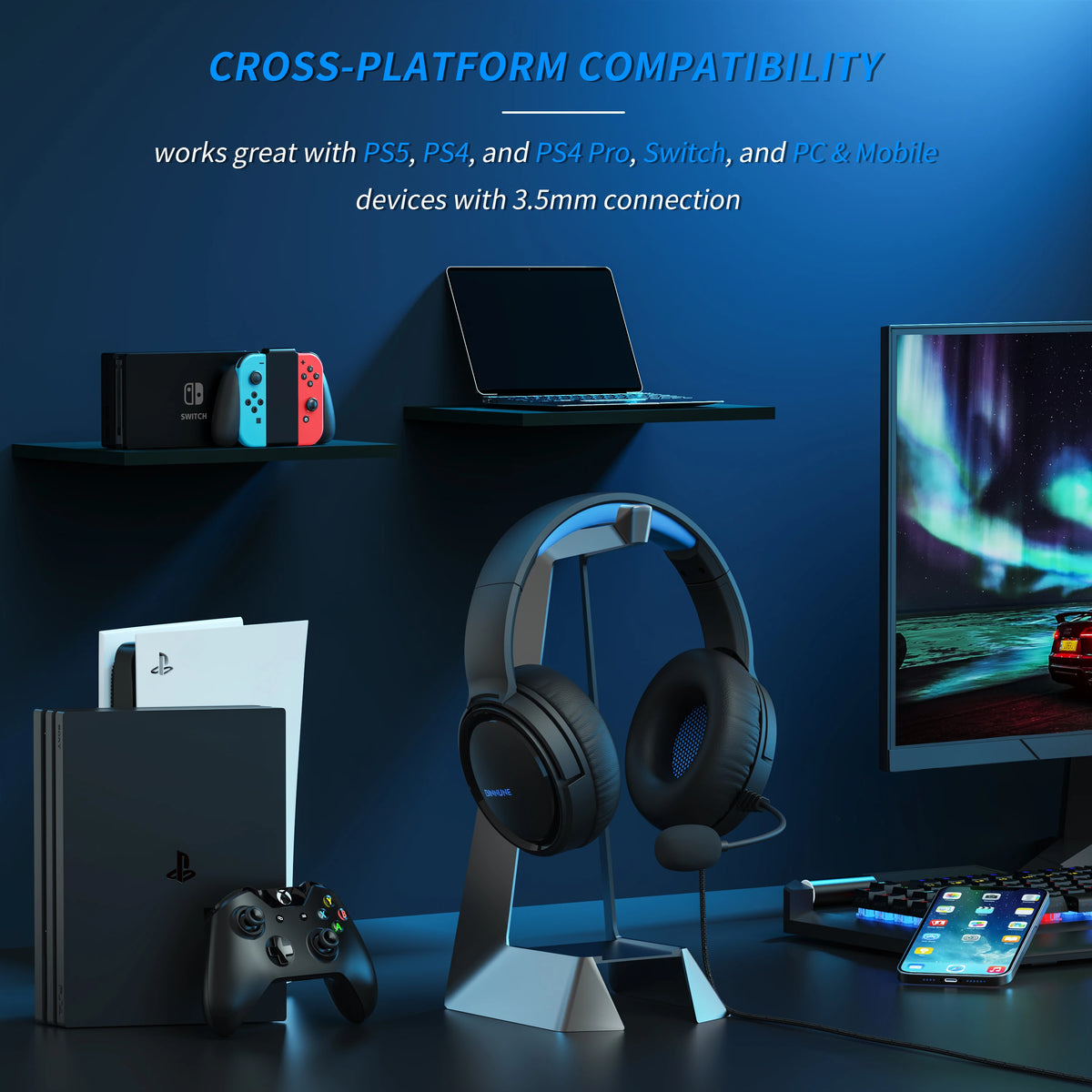 BINNUNE BG02 Headsets Gamer for PS4 PS5 Xbox Series X|S Xbox One PC Switch Wired Gaming Headphones for Playstation 5 Xbox 1