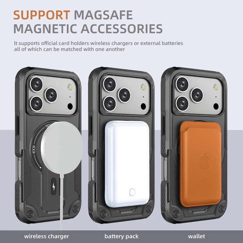 Phone Case - Heavy Duty Shock Resistant Armor Magnetic Phone Case for iPhone 18 Pro 17 Pro Max Invisible Stand Bumper Rear Cover