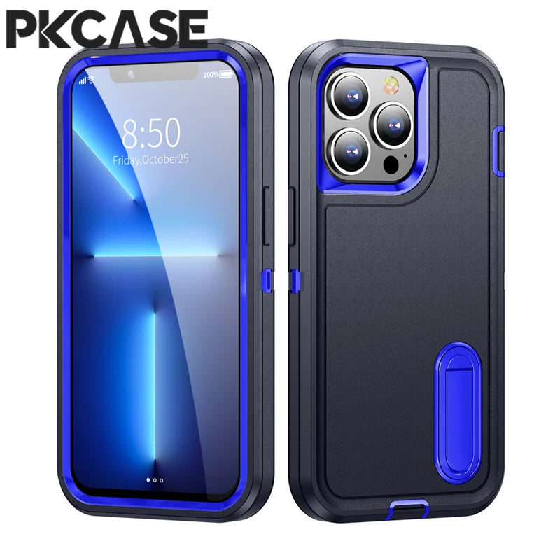 PKCASE Heavy Armor Shockproof Case For iPhone 18 17 Air 16 15 14 Plus 13 12 11 Pro Max Bracket Phone Cover For iPhone 16e