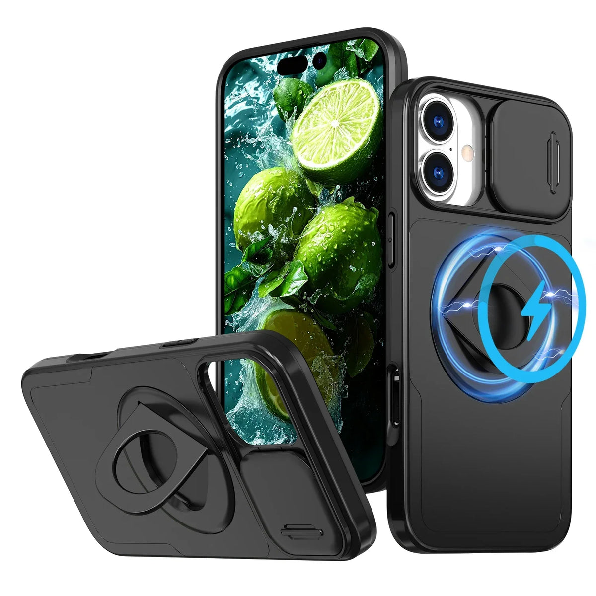 Shockproof Heavy Duty Armor 2N1 Phone Case for IPhone 16 Pro Max 15 14 13 Magnetic 360° Ring Holder Stand Bumper Otter Cover Box
