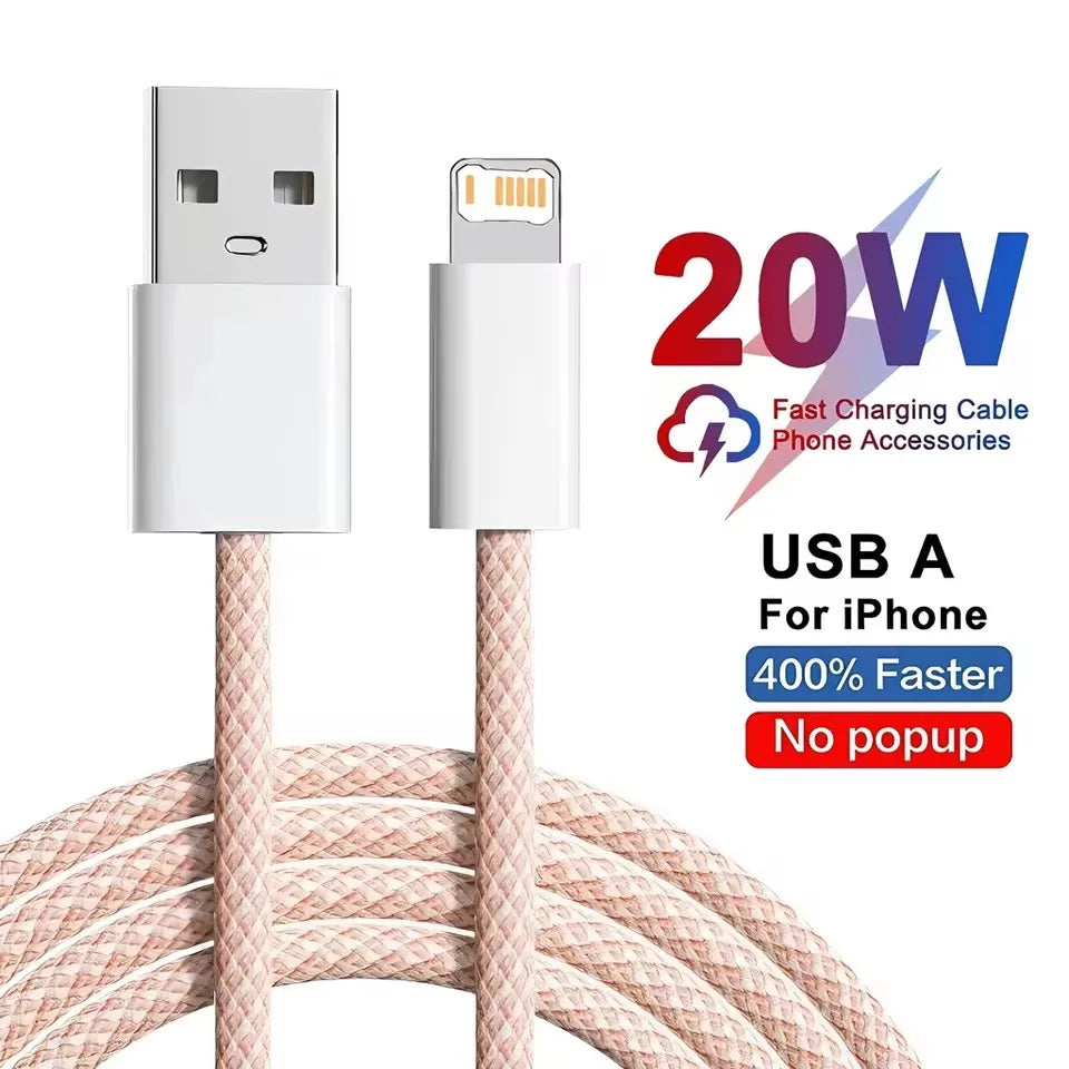 20W USB Fast Charging Braided Cable For iPhone 11 12 Mini 13 14 Pro Max X XR XS 6 6S 7 8 Plus SE Quick Charge Phone Cables 1m 2m