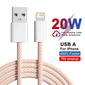 20W USB Fast Charging Braided Cable For iPhone 11 12 Mini 13 14 Pro Max X XR XS 6 6S 7 8 Plus SE Quick Charge Phone Cables 1m 2m