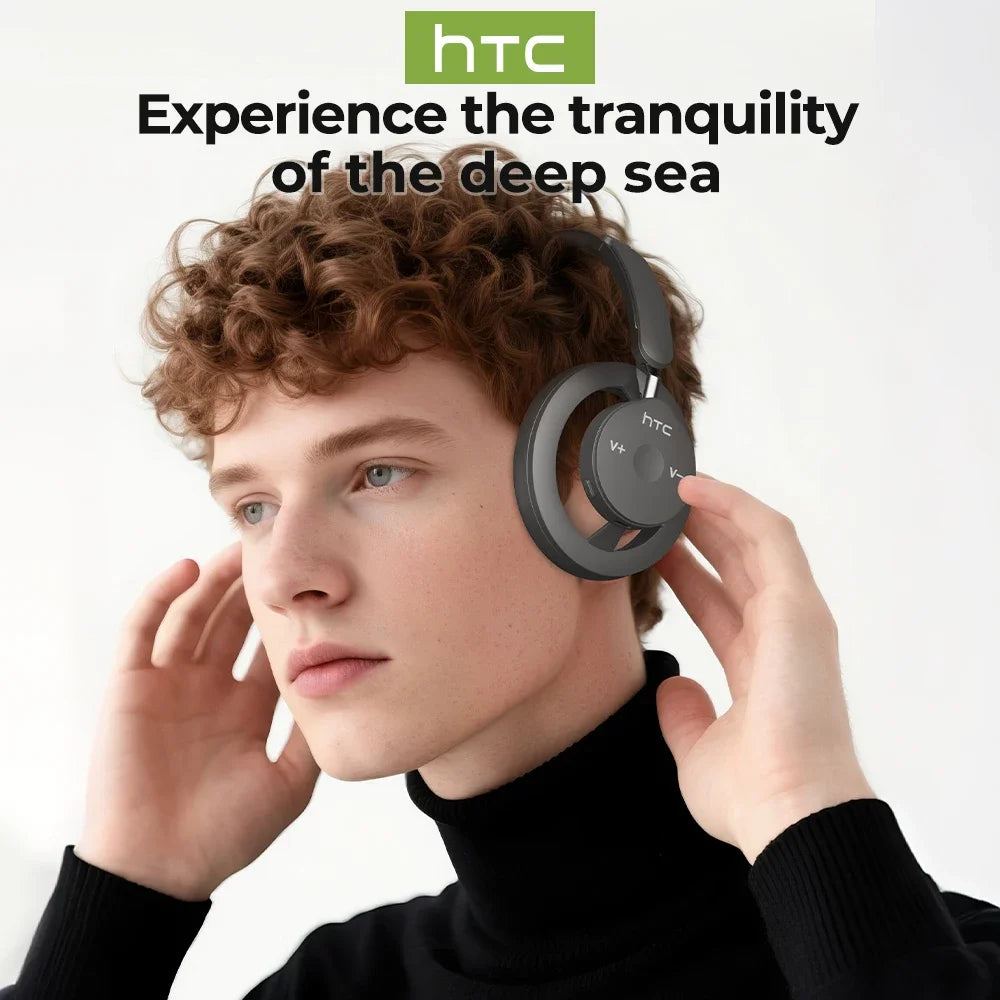 HTC HP06 Bluetooth V6.0 Wireless Open-Ear Headphones Foldable Punchy Bass Headset for PC Laptop Phone TV Lightweight Hollow Airy