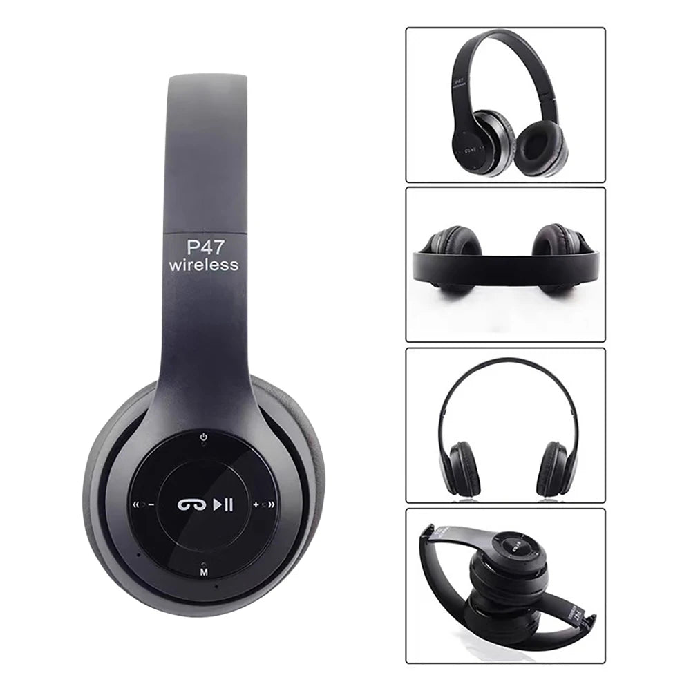 P47 Wireless Earphones 5.0 Bluetooth Headset Folding Series HiFi Stereo Bass Sports Game Headset With Mic For Mobile Phone Game