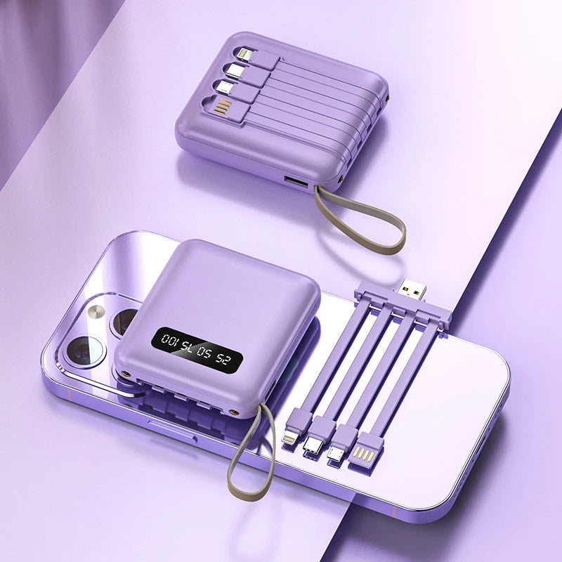 Portable Mini Power Bank 20000mAh Large Capacity Fast Charging Powerbank with 4 Lines External Battery Charger for iPhone Xiaomi