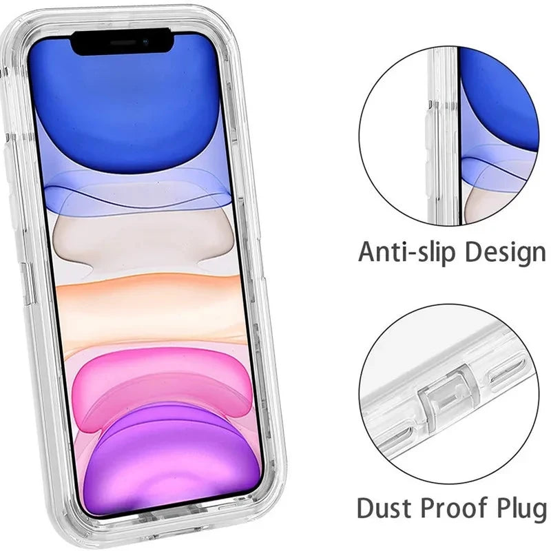 Case For iPhone 16 15 14 13 12 11 Pro Max Plus Xs Xr 8 7 Full 3 in 1 Shockproof Heavy Duty Anti-Scratch Rugged Clear Cover Funda