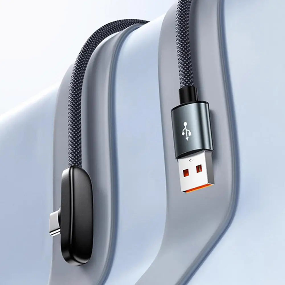 Type C Charging Cable 90 Degree Right Angle Braided Wire 100W Super Fast Charging Wear Resistant Data Cable For Mobile Gaming