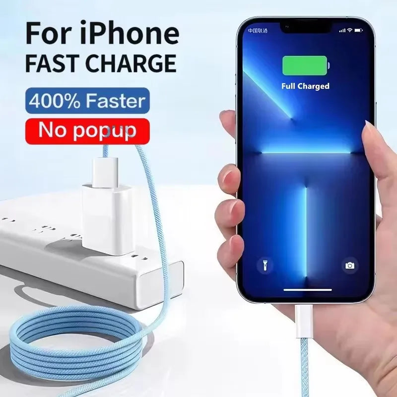 20W USB Fast Charging Braided Cable For iPhone 11 12 Mini 13 14 Pro Max X XR XS 6 6S 7 8 Plus SE Quick Charge Phone Cables 1m 2m