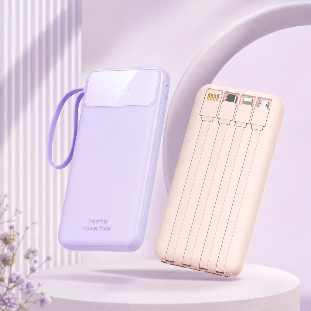 Power Bank 20000mAh 5V Portable Charger with Built-in Charging Cable for Universal Devices Travel Emergency Backup