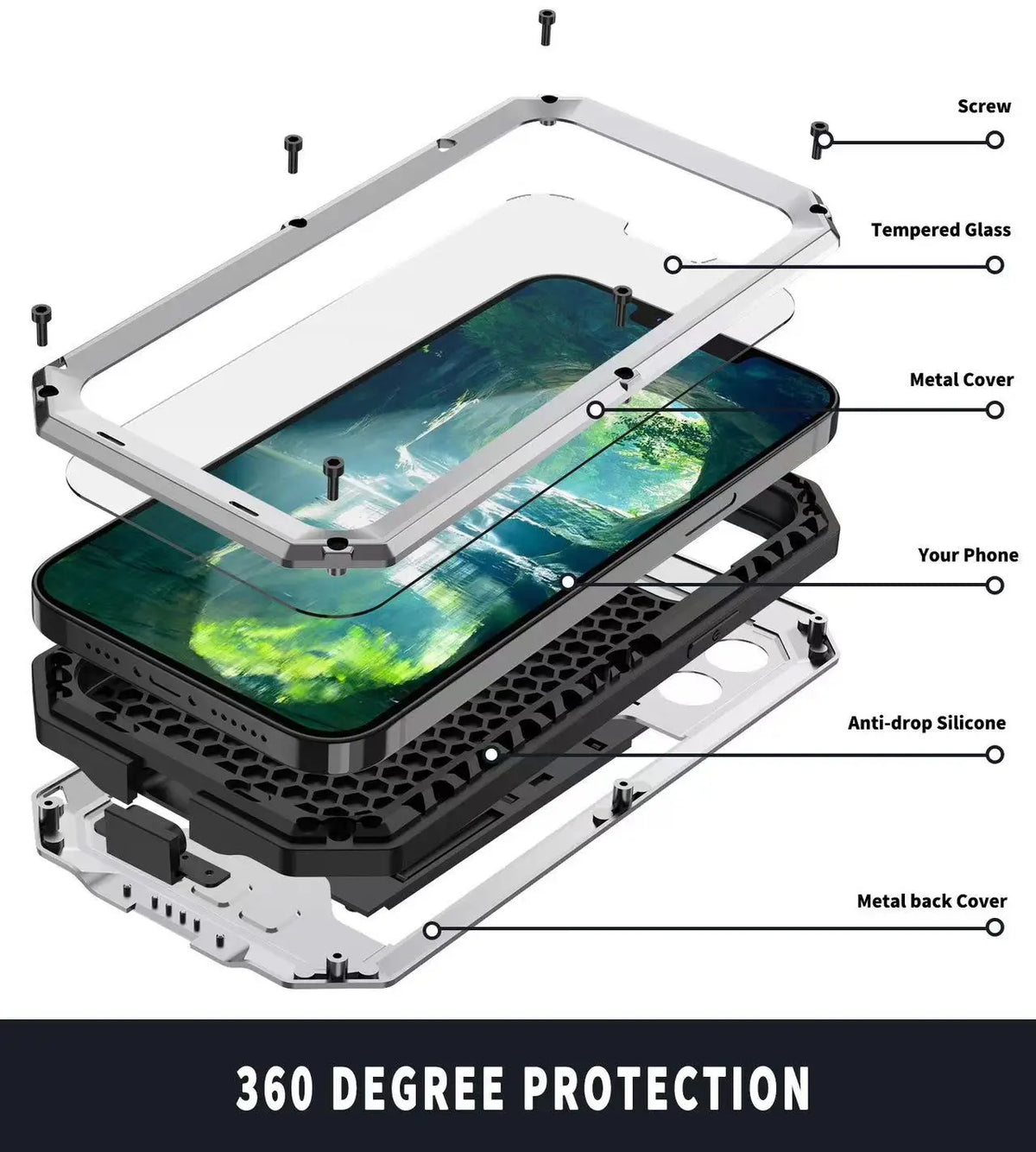 Military Heavy Duty Metal Case for iPhone 14 15 16 17 Pro Max Plus Slide Camera Built-in Screen Protector Full Body Hybrid Cover