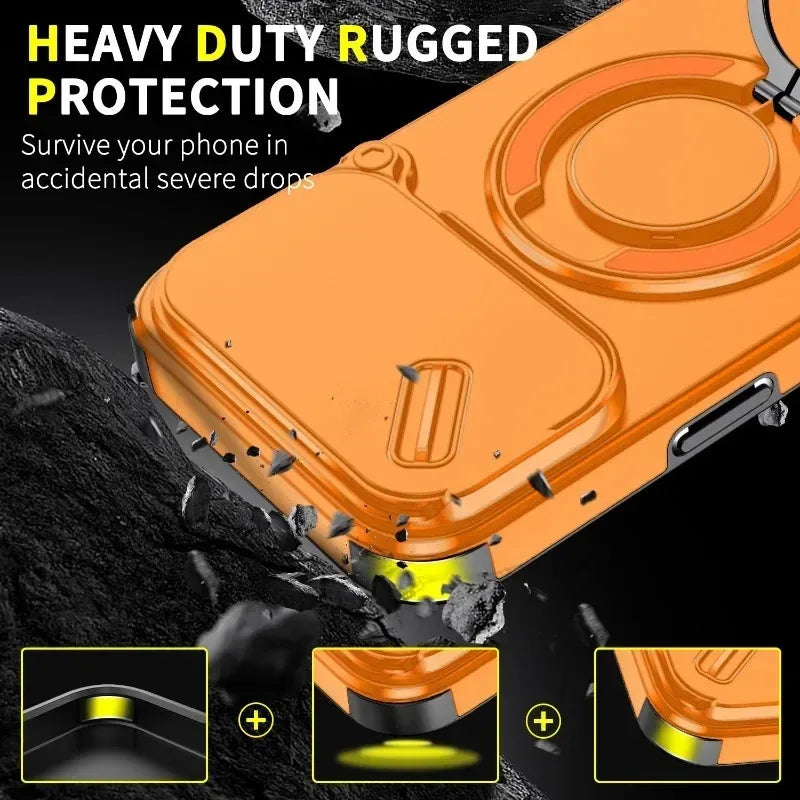 Heavy Duty Rugged Armor Magnetic Bracket Phone Case For iPhone 17 Pro Max 17 Air  17Pro Slide Camera Protection shockproof Cover