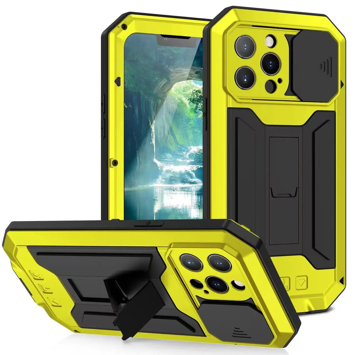 Military Heavy Duty Metal Case for iPhone 14 15 16 17 Pro Max Plus Slide Camera Built-in Screen Protector Full Body Hybrid Cover