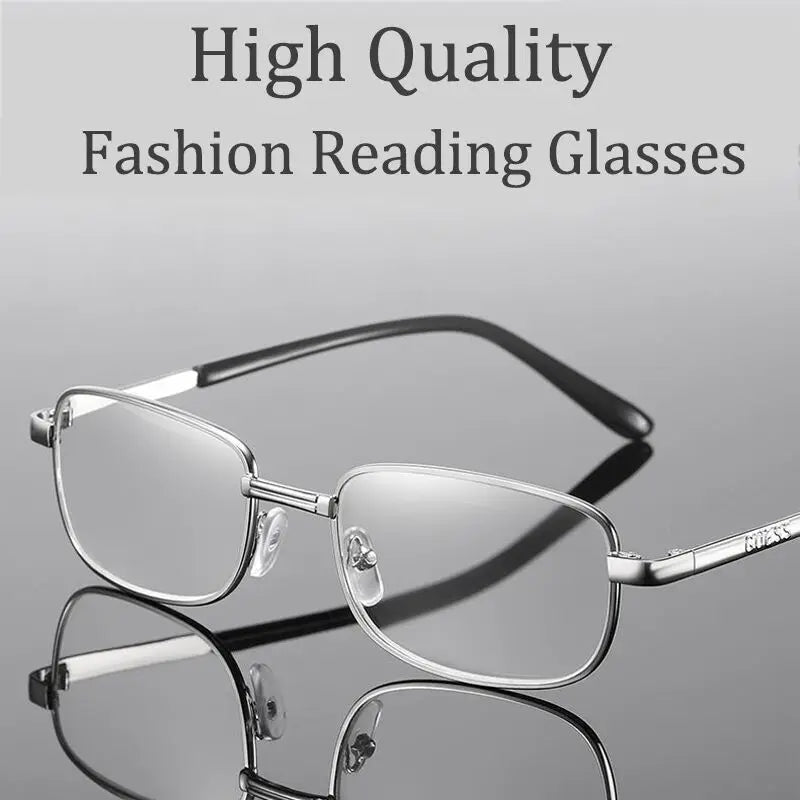 100 % Crystal Glass Lens Reading Glasses Men Anti-blue Light Presbyopia Magnifying Anti-Scratch Eyewear Diopter 1.0-4.0 Silver