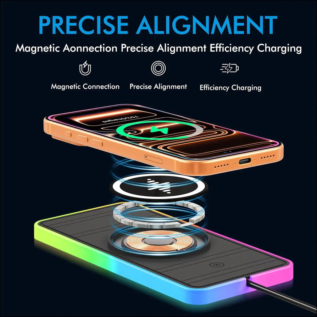 15W Magnetic Wireless Car Charger Pad RGB Pad for Magsafe Wireless Charger for iPhone17 16 15 14 13 12 11 Pro Max Fast Charging