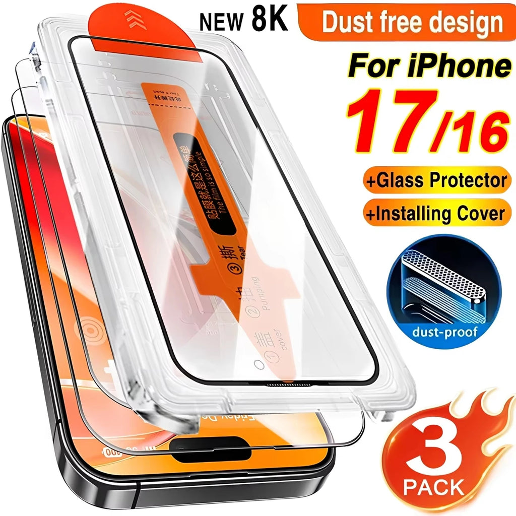 1-3Pcs HD Screen Protectors for iPhone 17 Pro Max 18 16 15 14 13 12 Mini 11 16e 16 Plus XR XS 6 7 8 Dust Free Installation Glass