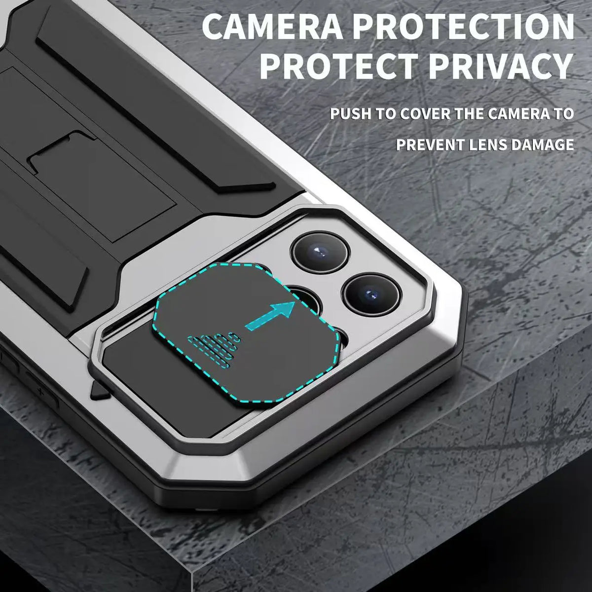 Military Heavy Duty Metal Case for iPhone 14 15 16 17 Pro Max Plus Slide Camera Built-in Screen Protector Full Body Hybrid Cover