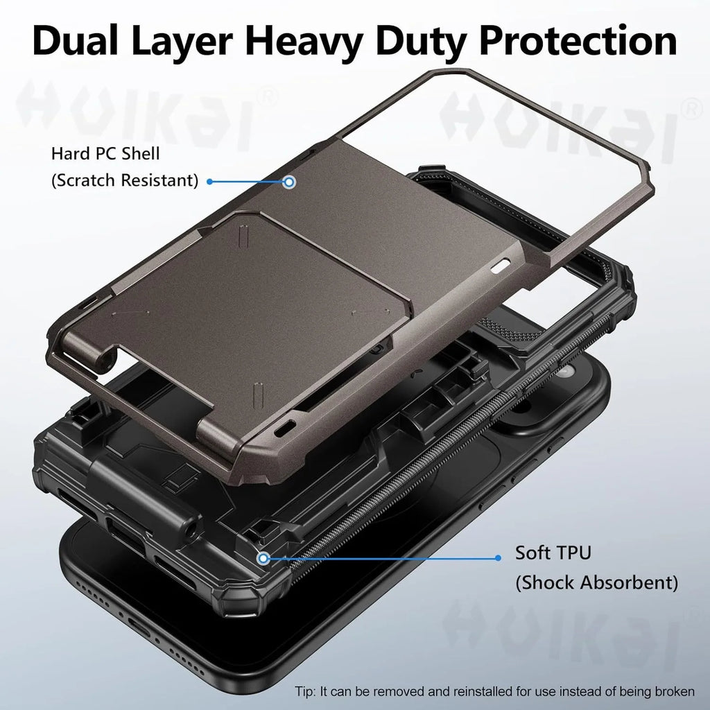 Card Holder Case For iPhone 18 Pro Max 17e 17 Pro Max 16 15 14 13 Heavy Duty Wallet Hidden Flip Slot Protective Hard Back Cover