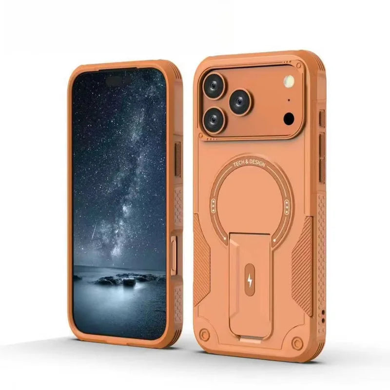 Phone Case - Heavy Duty Shock Resistant Armor Magnetic Phone Case for iPhone 18 Pro 17 Pro Max Invisible Stand Bumper Rear Cover