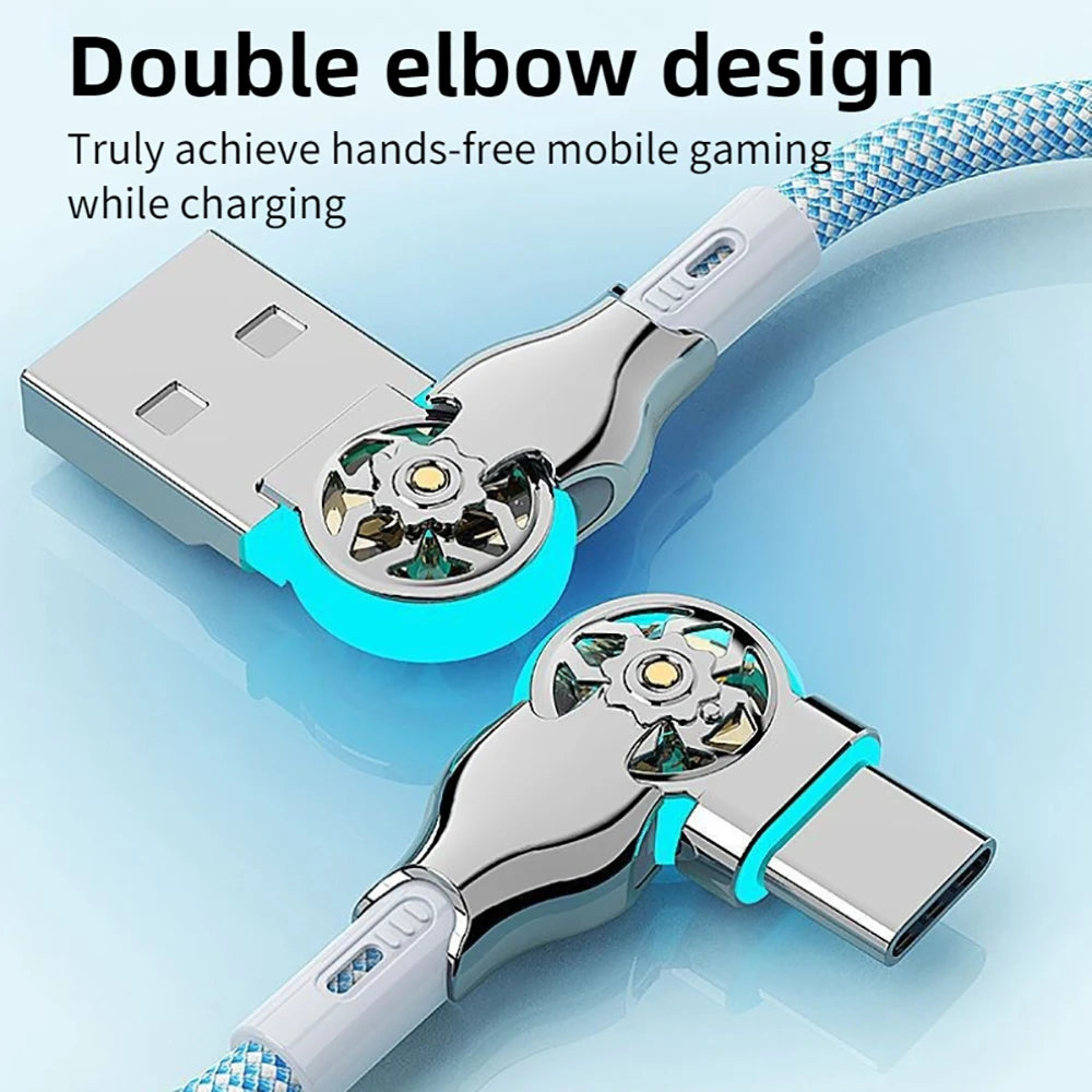 QC3.0 Fast Charging Cable 180 Degree Elbow Rotation PD Fast Charge Cable USB To Type C  Zinc Alloy Braided Data Cable For iPhone
