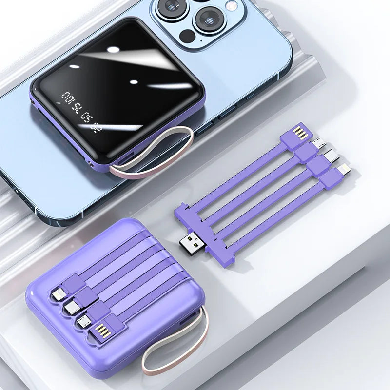 Portable Mini Power Bank 20000mAh Large Capacity Fast Charging Powerbank with 4 Lines External Battery Charger for iPhone Xiaomi