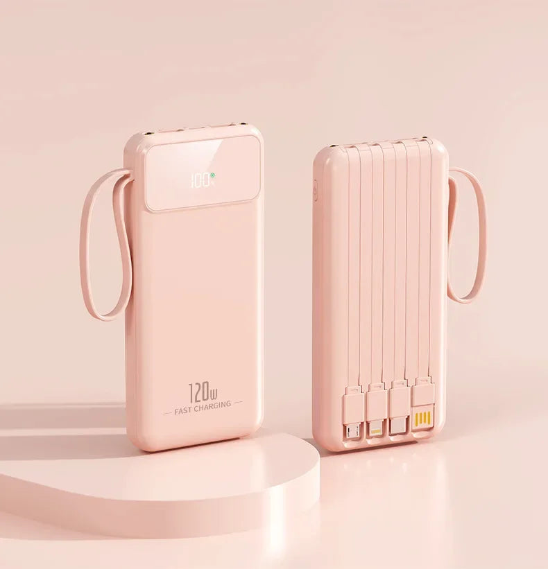 Power Bank 20000mAh 5V Portable Charger with Built-in Charging Cable for Universal Devices Travel Emergency Backup