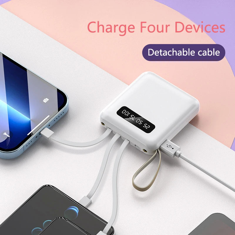 Portable Mini Power Bank 20000mAh Large Capacity Fast Charging Powerbank with 4 Lines External Battery Charger for iPhone Xiaomi
