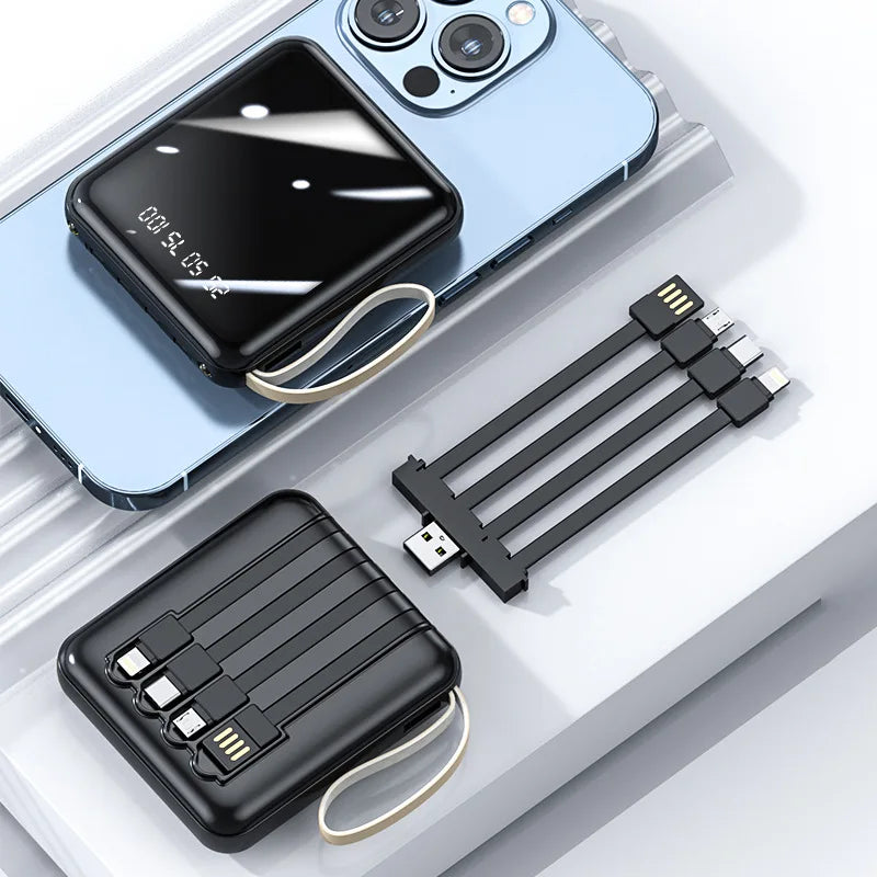 Portable Mini Power Bank 20000mAh Large Capacity Fast Charging Powerbank with 4 Lines External Battery Charger for iPhone Xiaomi