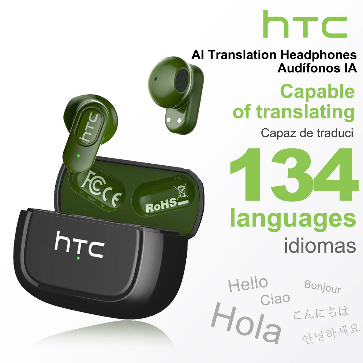HTC NE51 Bluetooth V6.0 Earphone AI Translation Earbuds Noise Reduction Wireless Headphones HD Long-Life Bluetooth Earphones