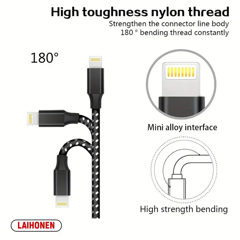 LAIHONEN USB Cable For iPhone 5 6 7 8 Plus X XS XR 11 12 13 14 Pro Max SE 1m 2m 3m Long  Short iOS Data Charger Cord Fast Charge