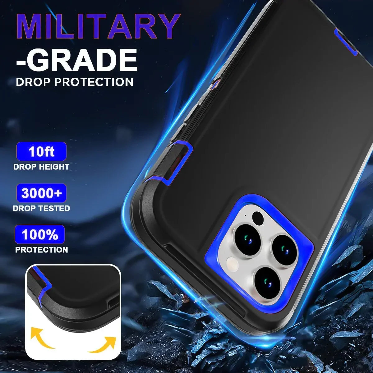 3-in-1 Heavy Duty Shockproof Armor Box Phone Cases for IPhone 18 17 Pro Max Air 16 E 15 14 Plus Dustproof Hard PC+TPU Back Cover