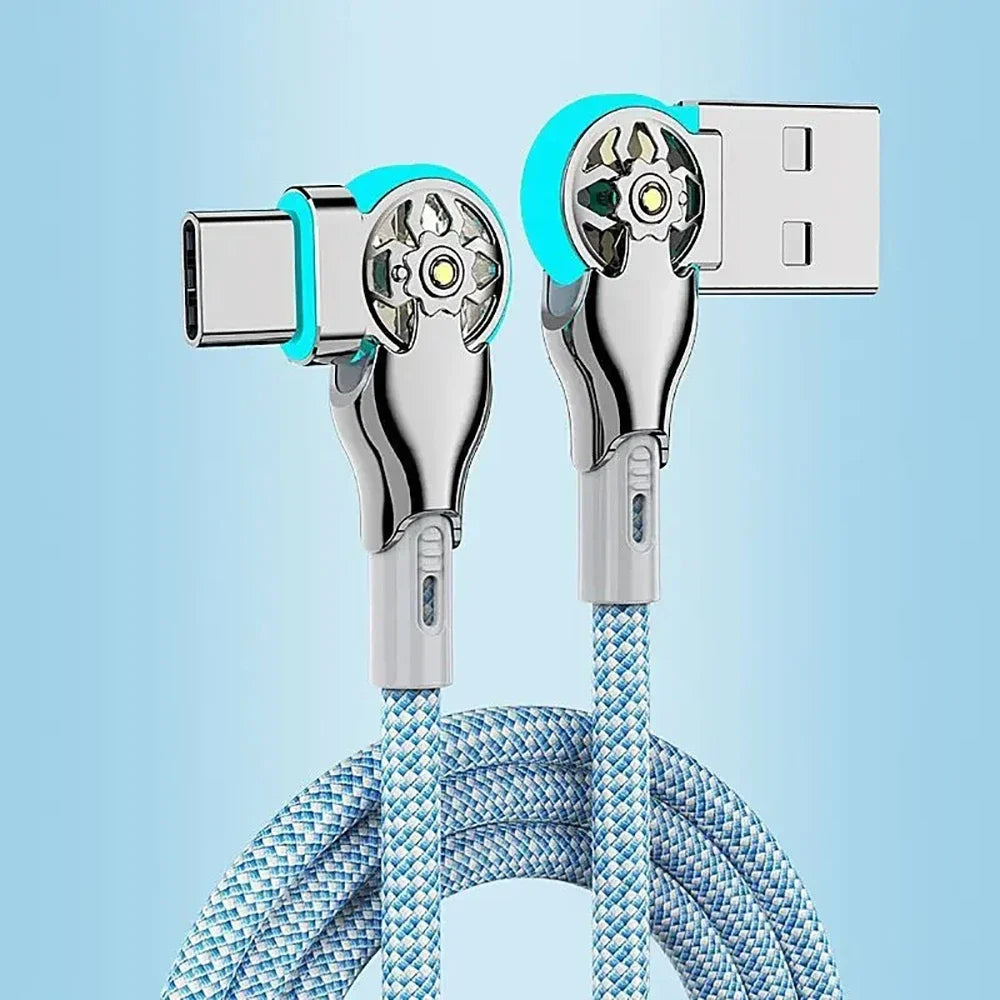 Fast Charging Cable 180 Degree Elbow Rotation USB A to Type C Cable with Light Zinc Alloy Braided Data Cable USB Micro Charger