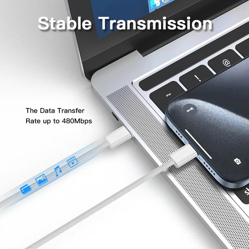 240W USB C to C Cable 2M Type C Fast Charging Cable Braided Cord for MacBook Air Pro iPhone 16 17E Pro Ipad DELL Laptop Charger