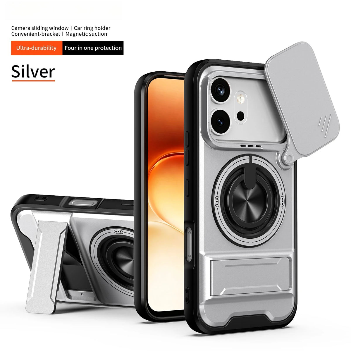 For Honor 600/Honor 600 Pro Armored hard shell 360°rotating magnetic ring holder phone case protective cover