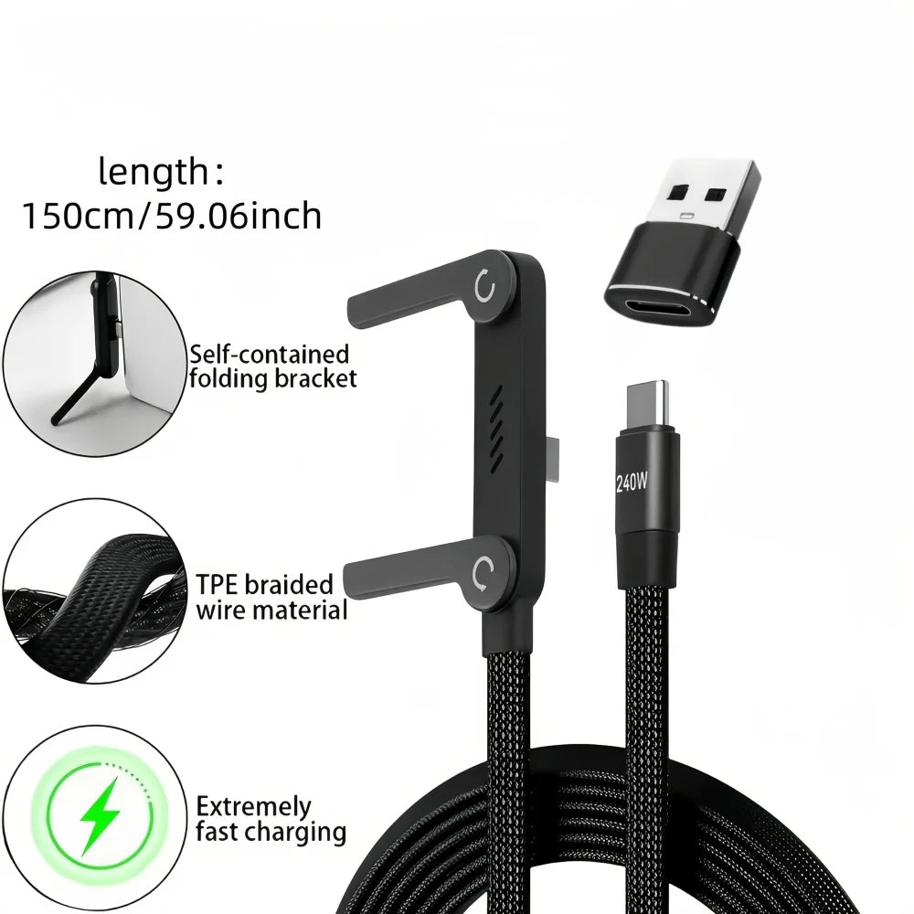 1/3PCS Foldable Charging Cable With Integrated Stand Fast Charging Cable Phone Tablet 240W Ultra-Fast Data Cable Phone Holder