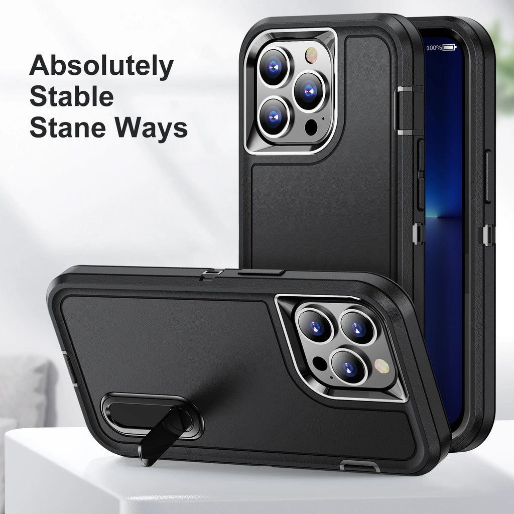 PKCASE Heavy Armor Shockproof Case For iPhone 18 17 Air 16 15 14 Plus 13 12 11 Pro Max Bracket Phone Cover For iPhone 16e