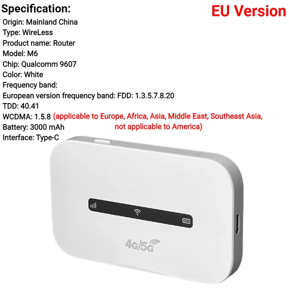 4G LTE Wireless Internet Router 3000mAh 150Mbps Modem Router Support 8 To 10 Users with SIM Card Slot for Home Office Car Travel