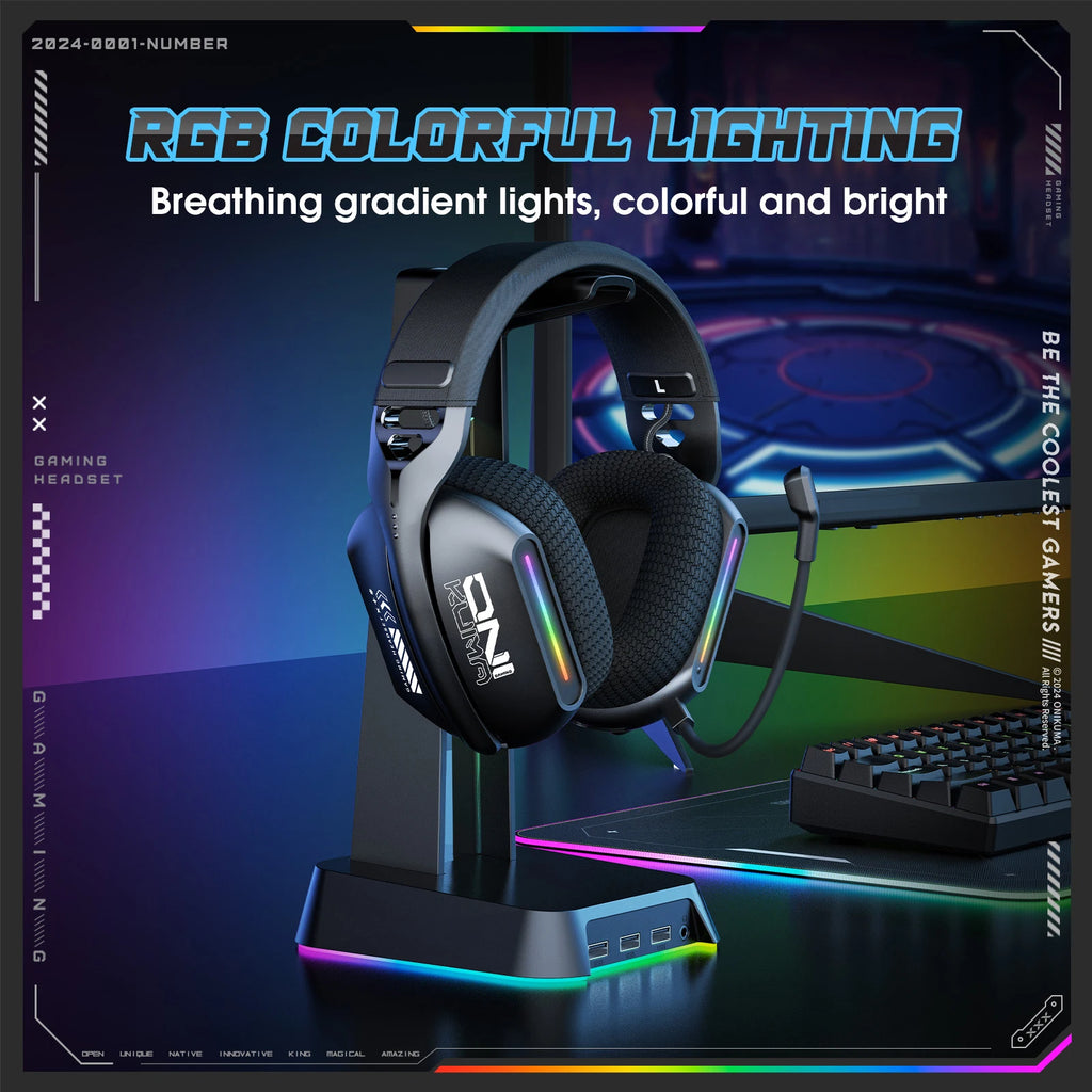 ONIKUMA Wireless Gaming Headset 2.4G/Wired/Bluetooth 3 Modes Bendable HD Mic Soft Ear Pads Immersive Sound for PC/PS4/5 GT808