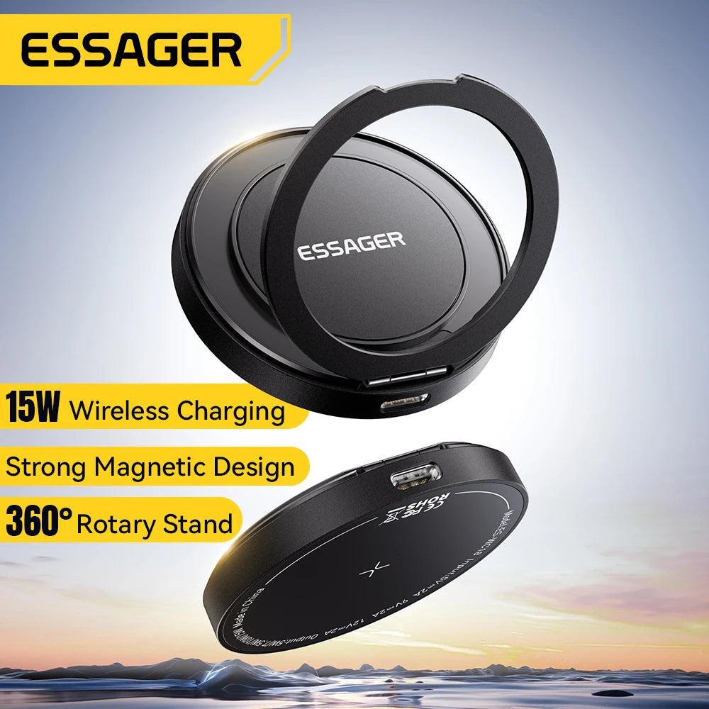 Essager 15W Magnetic Wireless Charger Stand 2-in-1 Charging Stand For iPhone 15 16 14 13Pro Max AirPods For MagSafe Fast Charger