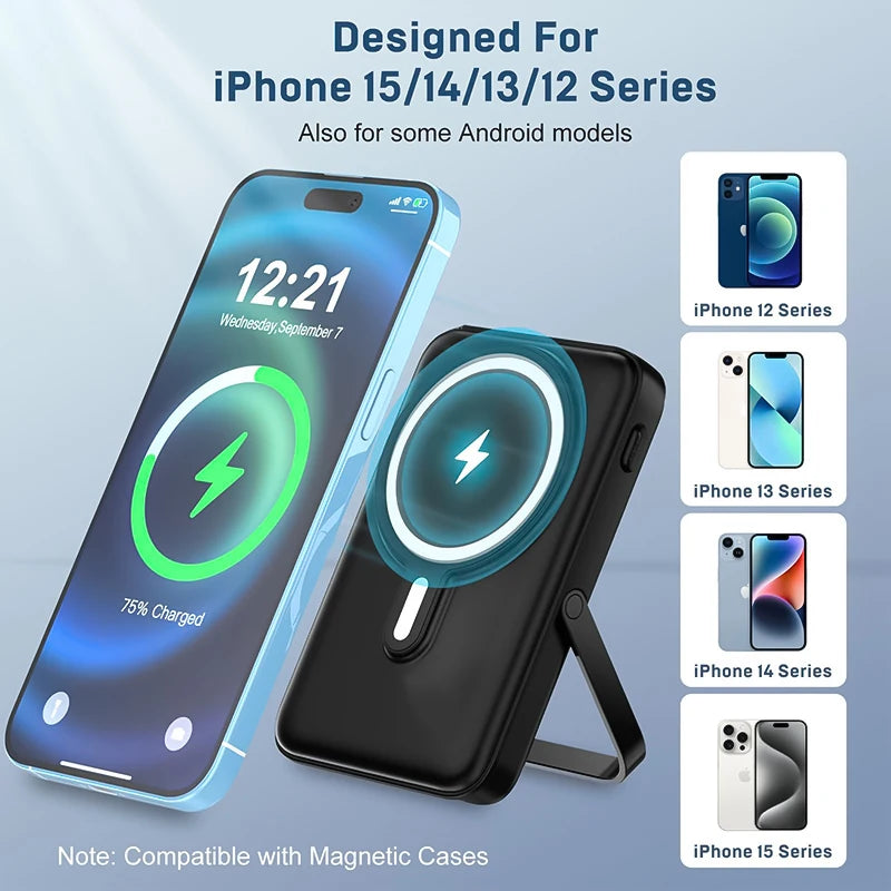 10000mAh Wireless Magnetic Power Bank Portable 22.5W Fast Charging For All Smartphones Mobile Power with Back Clip and Bracket Desktop Charger