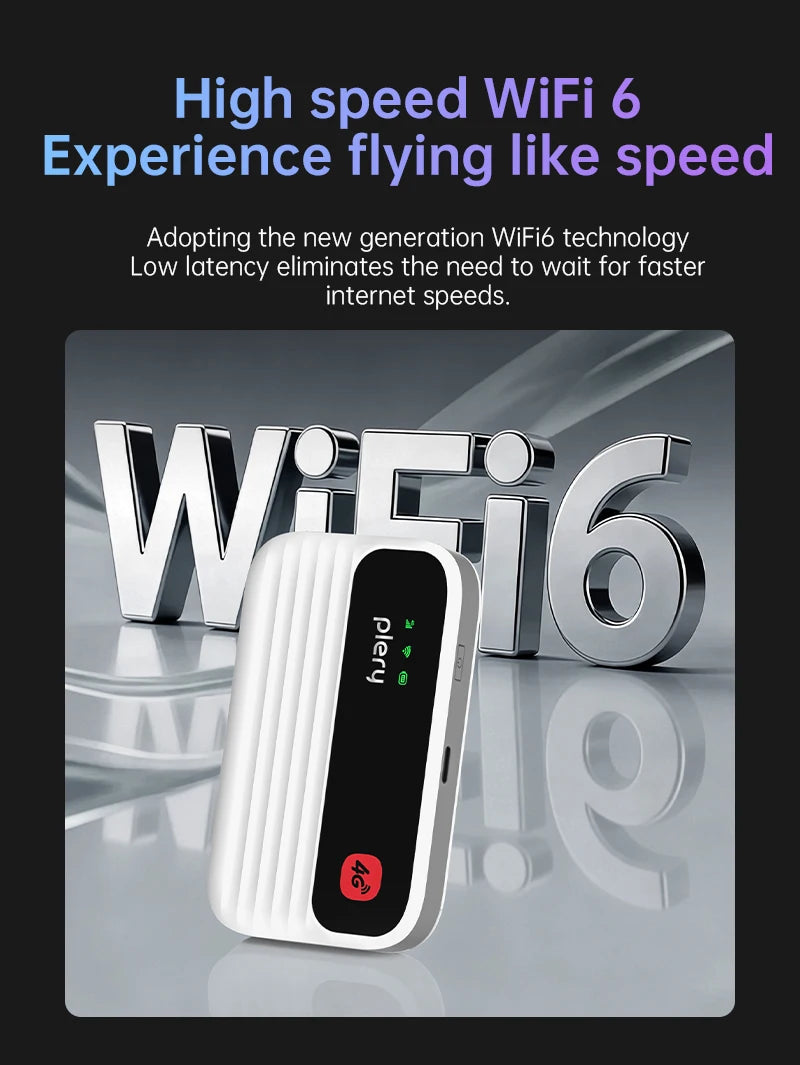 PLERY WiFi6 4G LTE Pocket Wifi Router Unlocked Mobile Hotspot with Sim Card Slot for Car Wireless Broadband Mifi Global Use