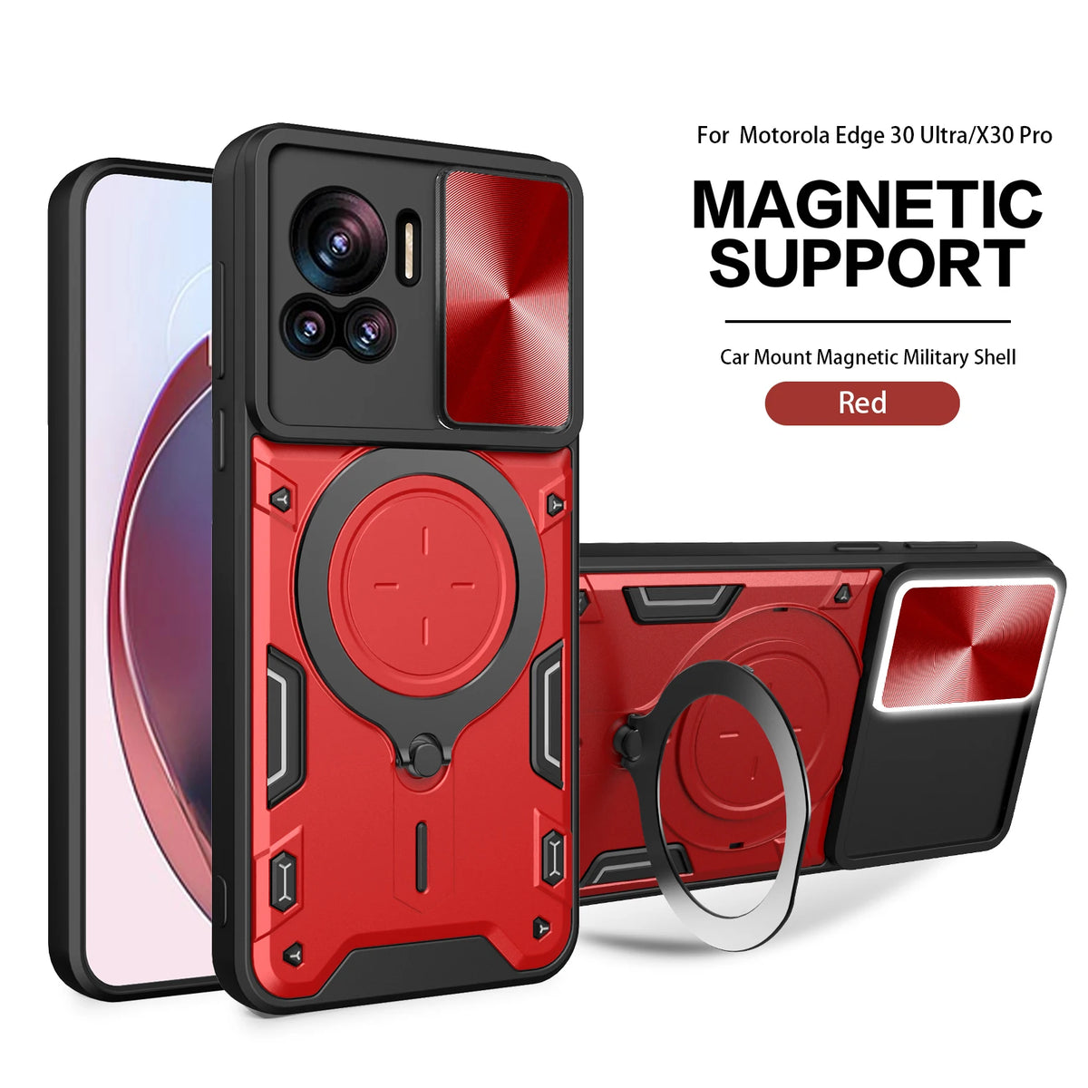 For Motorola Edge 30 Ultra Phone Case Edge 30 Ultra Heavy Duty Rugged Armor Magnetic Bracket CaseSlide Camera Protection Cover