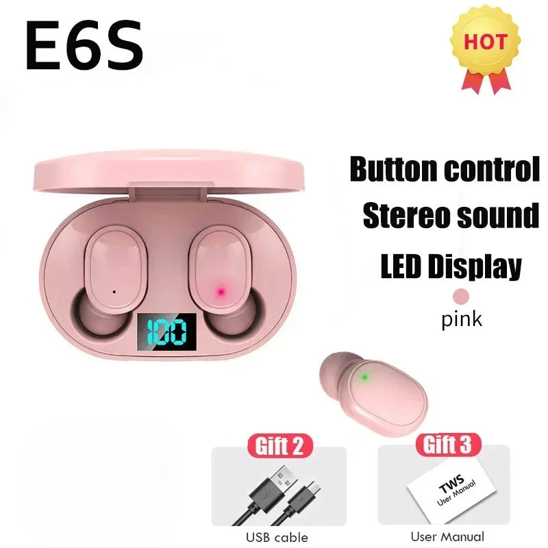 E6S Air Pro Fone Bluetooth Earphones Wireless Headphones LED Display Noise Cancelling Earbuds by Mic Wireless Bluetooth Headset