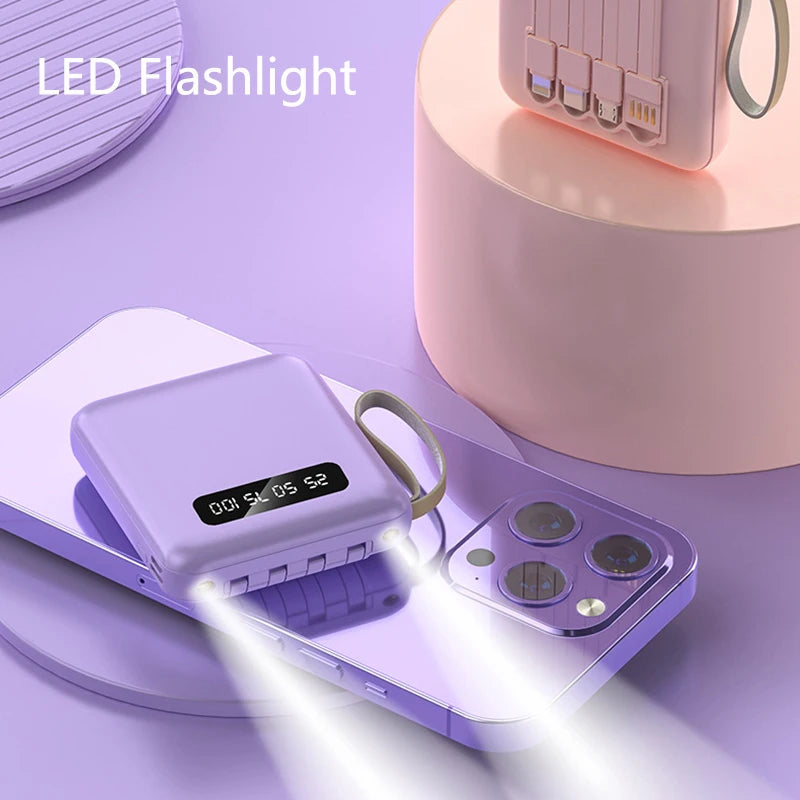 Portable Mini Power Bank 20000mAh Large Capacity Fast Charging Powerbank with 4 Lines External Battery Charger for iPhone Xiaomi